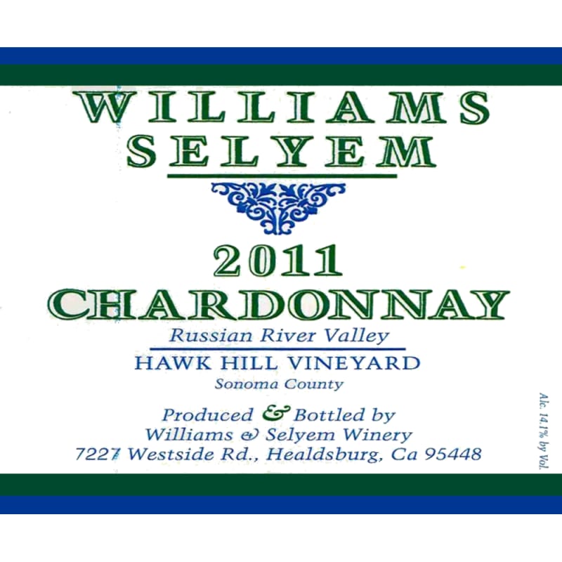 Williams Selyem Hawk Hill Vineyard Chardonnay 2011 Front Label
