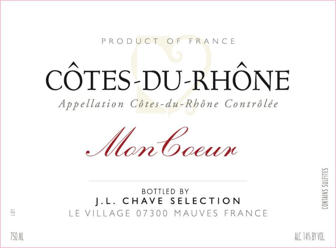 Jean-Louis Chave Selection Cotes-du-Rhone Mon Coeur 2010 Front Label