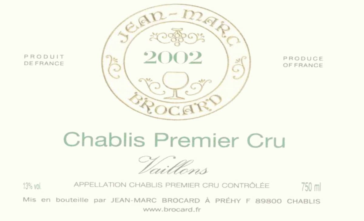 Brocard Vaillons Premier Cru Chablis 2002 Front Label