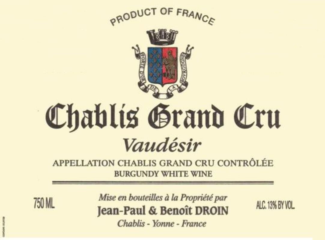 Jean Paul & Benoit Droin Chablis Vaudesir Grand Cru 2012 Front Label