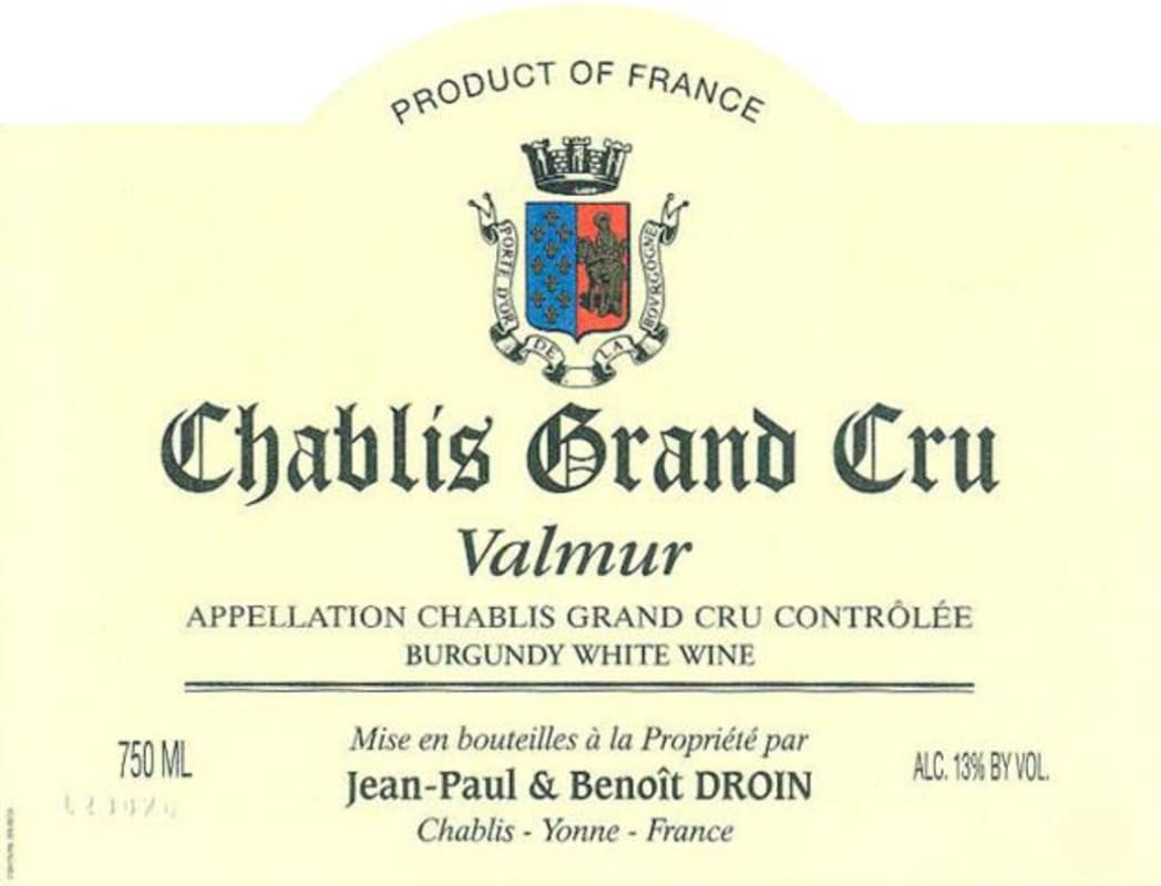 Jean Paul & Benoit Droin Chablis Valmur Grand Cru 1992 Front Label