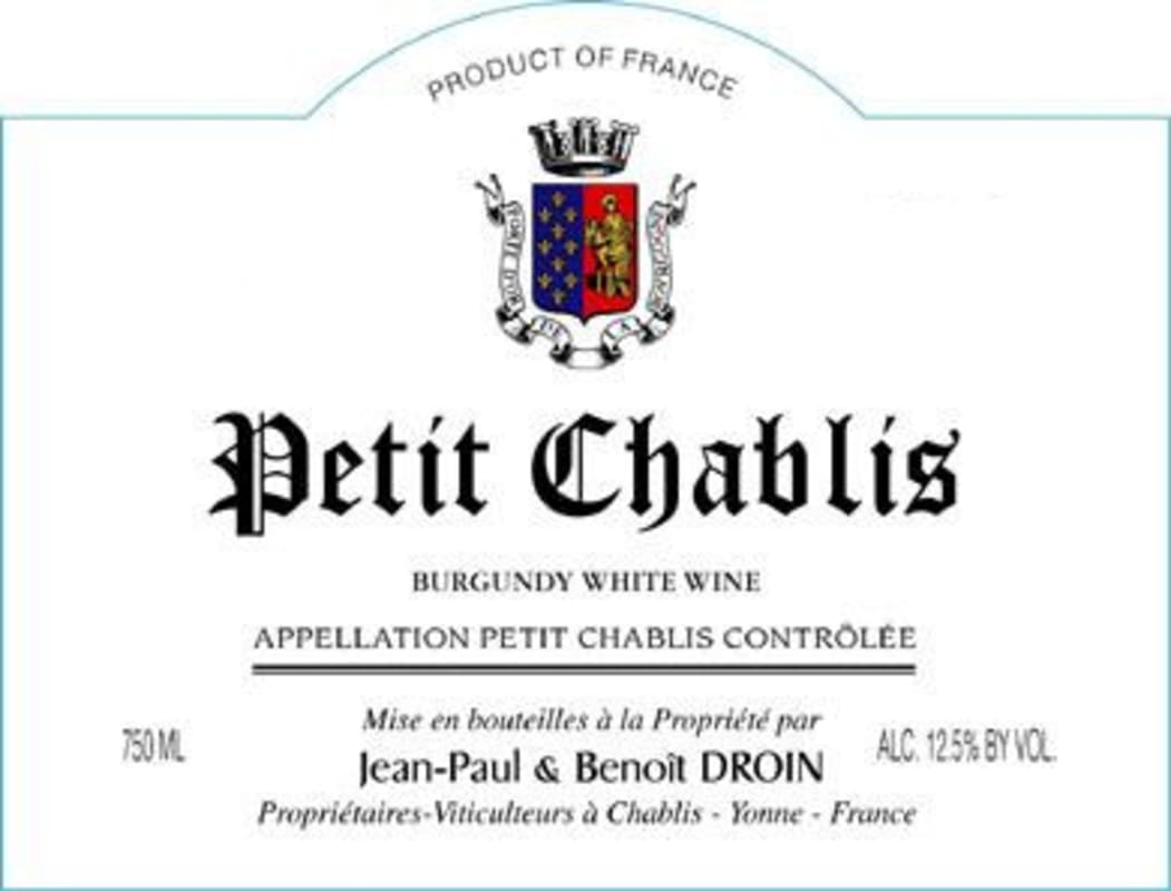 Jean Paul & Benoit Droin Petit Chablis 2011 Front Label