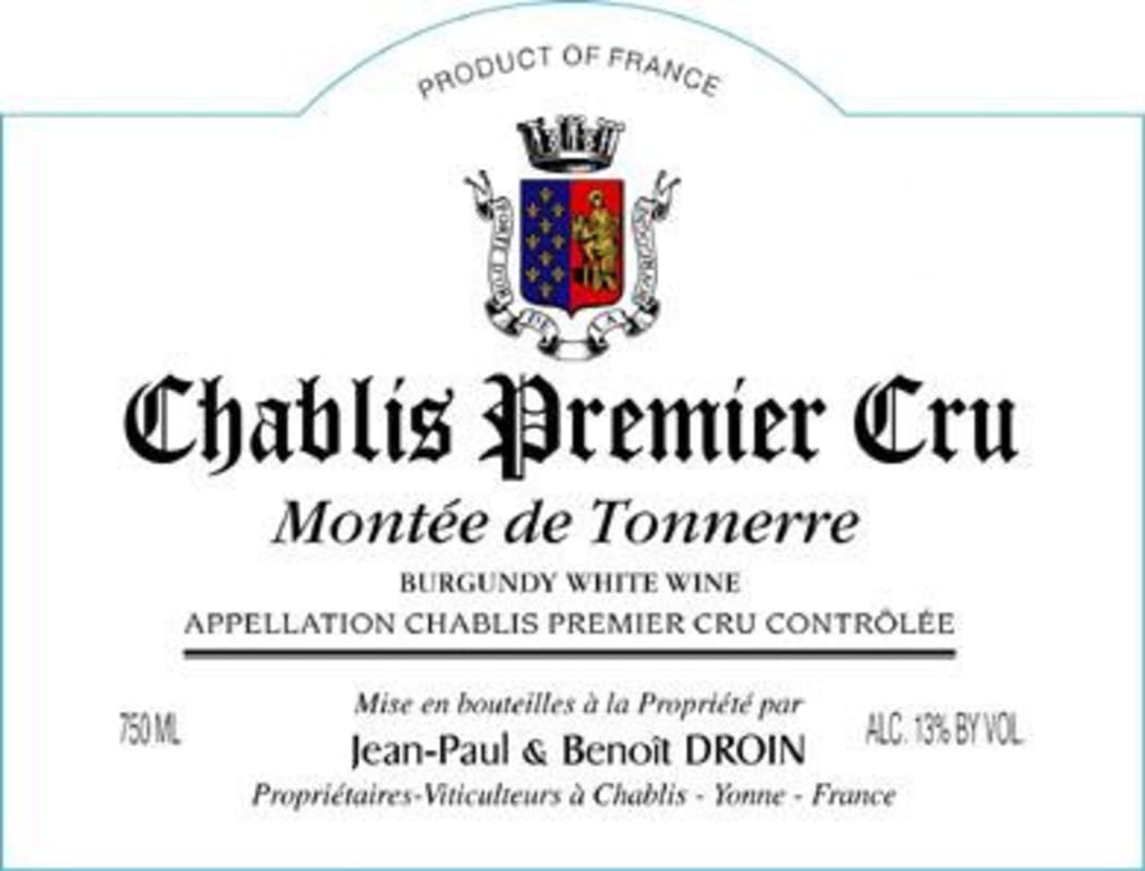 Jean Paul & Benoit Droin Montee de Tonnerre Chablis Premier Cru 2013 Front Label