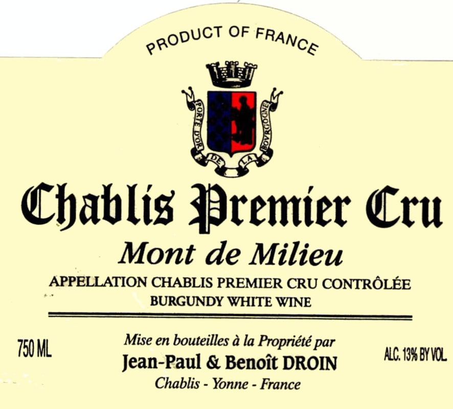 Jean Paul & Benoit Droin Chablis Mont de Milieu Premier Cru 2011 Front Label