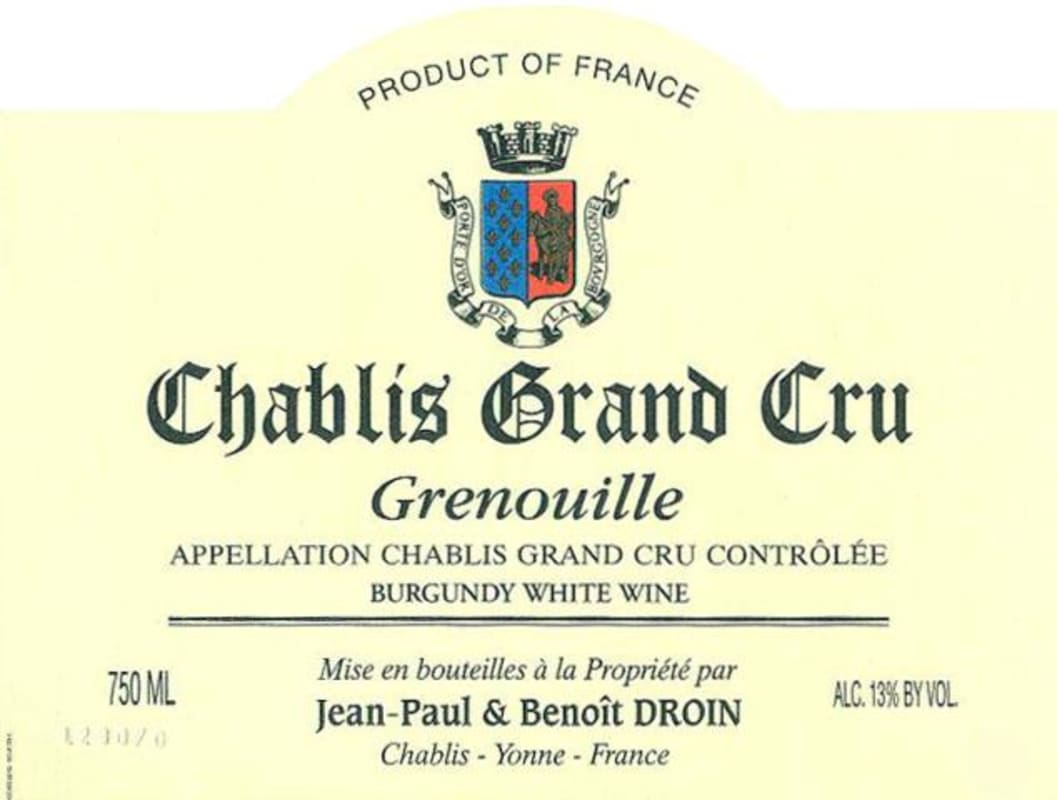 Jean Paul & Benoit Droin Chablis Grenouille Grand Cru 1992 Front Label