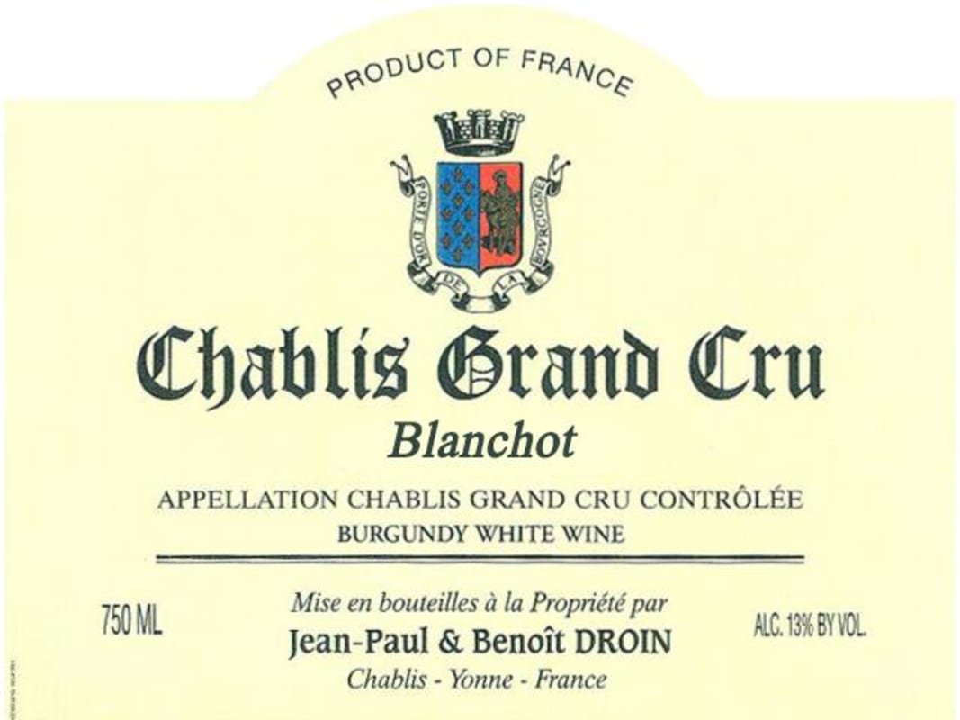 Jean Paul & Benoit Droin Chablis Blanchot Grand Cru 2013 Front Label