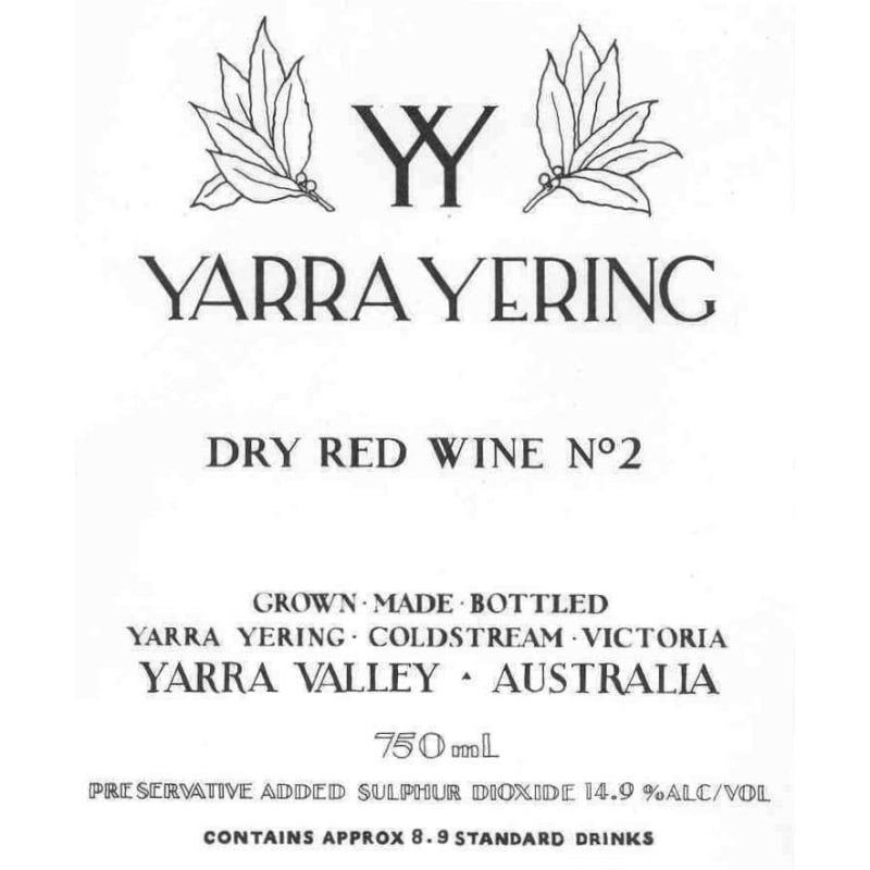 Yarra Yering No. 2 Dry Red (1.5 Liter Magnum) 1998 Front Label