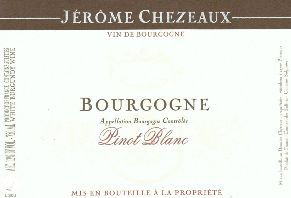 Jerome Chezeaux Bourgogne Pinot Blanc 2014 Front Label