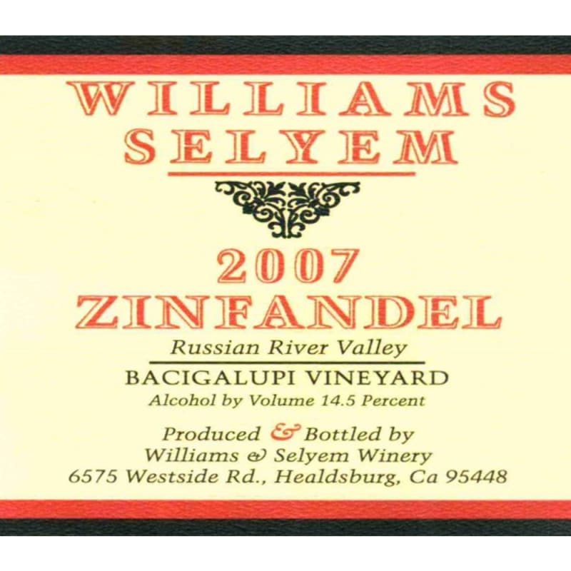 Williams Selyem Bacigalupi Vineyard Zinfandel 2007 Front Label