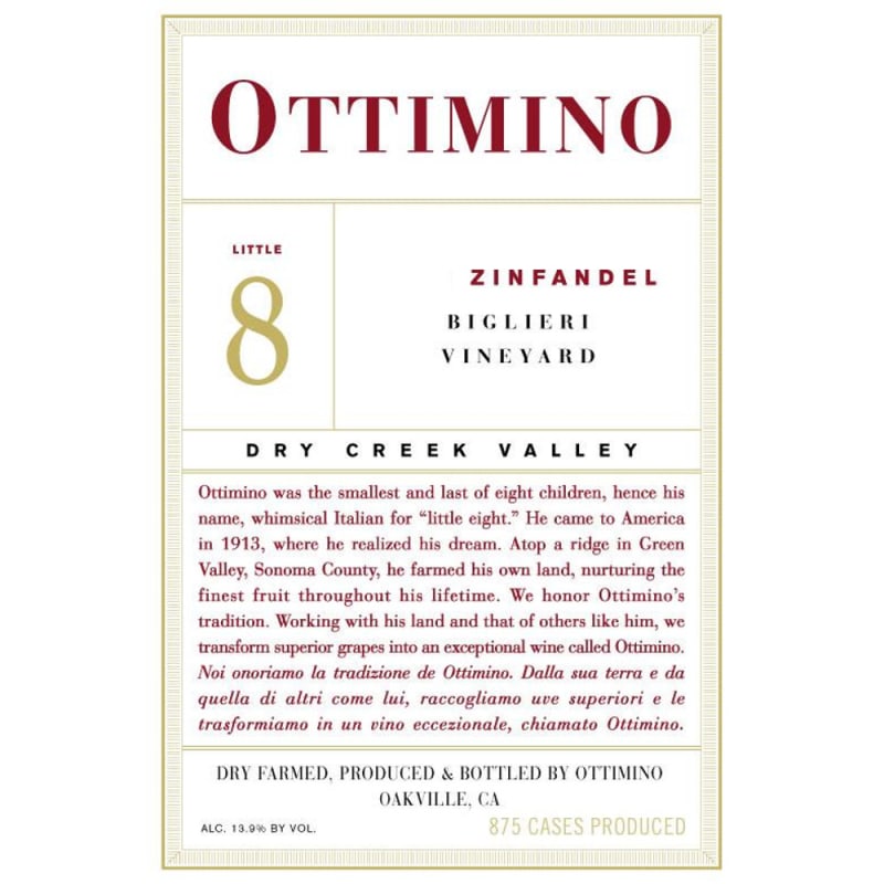 Ottimino Biglieri Vineyard Zinfandel 2008 Front Label