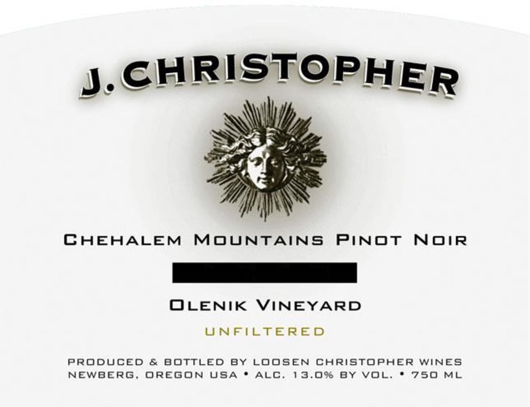 J. Christopher Chehalem Mountains Olenik Vineyard Pinot Noir 2012 Front Label