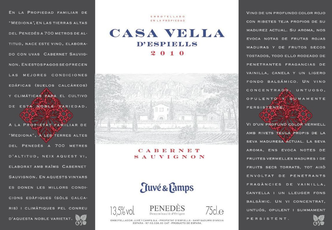 Juve & Camps Casa Vella d'Espiells 2010 Front Label