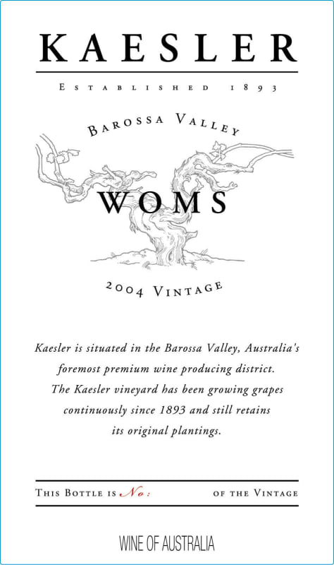 Kaesler WOMS Shiraz - Cabernet 2004 Front Label