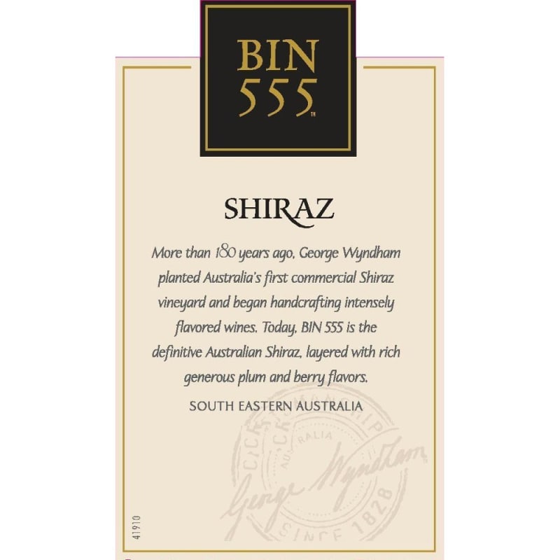 Wyndham Bin 555 Shiraz 2012 Front Label