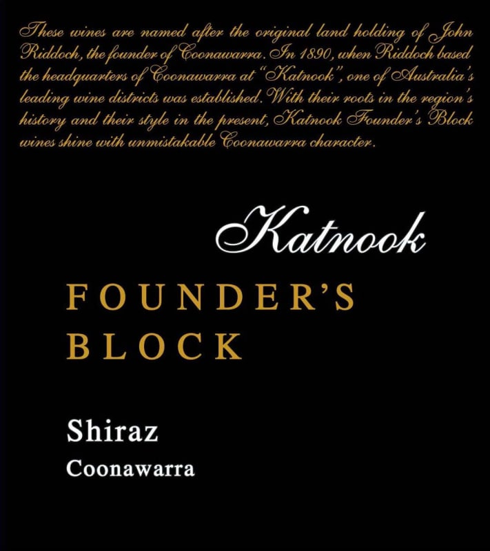 Katnook Estate Founder's Block Shiraz 2014 Front Label