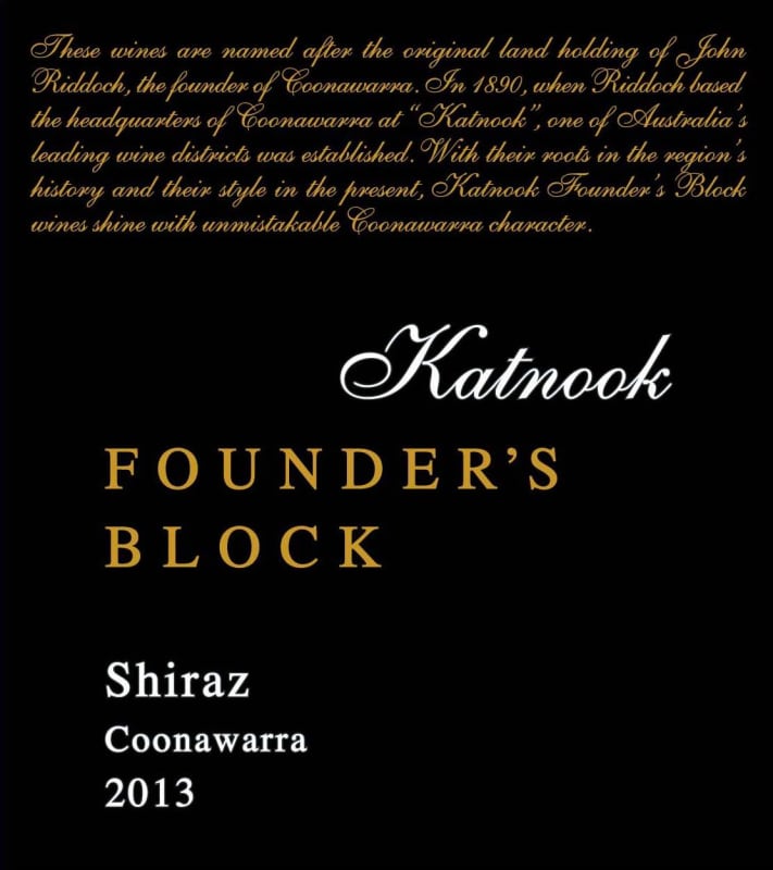 Katnook Estate Founder's Block Shiraz 2013 Front Label