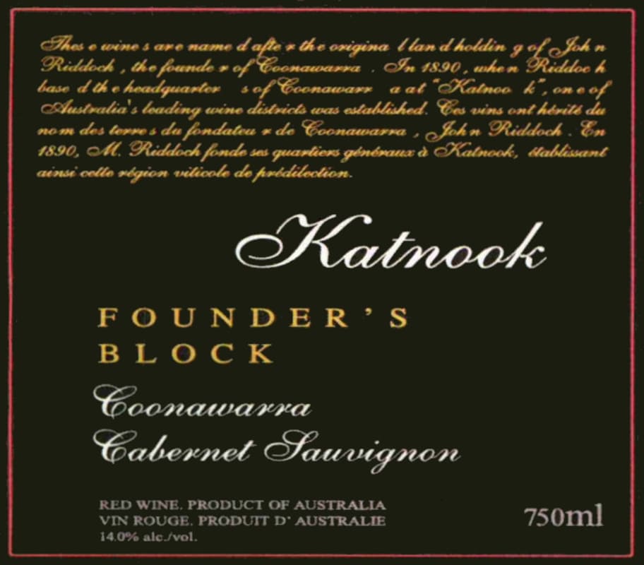 Katnook Estate Founder's Block Cabernet Sauvignon 2008 Front Label