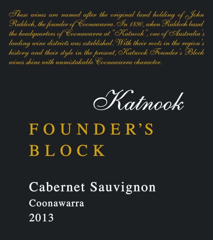 Katnook Estate Founder's Block Cabernet Sauvignon 2013 Front Label