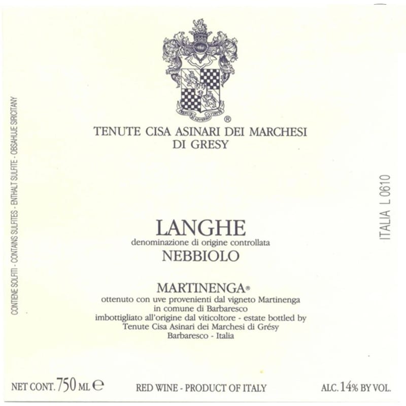 Marchesi di Gresy Martinenga Nebbiolo 2012 Front Label