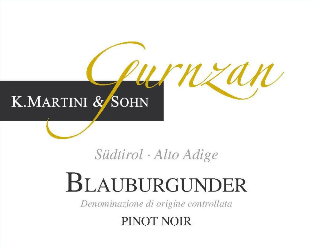 K. Martini & Sohn Sudtirol-Alto Adige Gurnzan Blauburgunder Pinot Noir 2013 Front Label