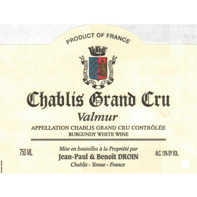 Jean Paul & Benoit Droin Chablis Valmur Grand Cru 2012 Front Label