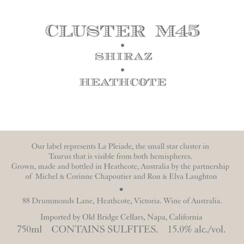 Chapoutier and Laughton Cluster M45 Shiraz 2009 Front Label