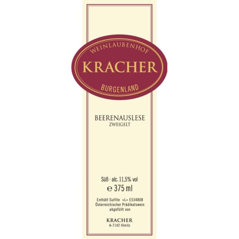 Kracher Beerenauslese Zweigelt (375ML half-bottle) 2012 Front Label
