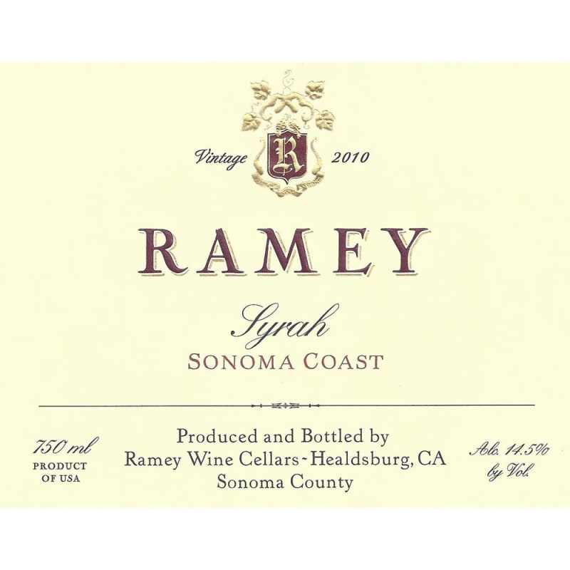 Ramey Sonoma Coast Syrah 2010 Front Label