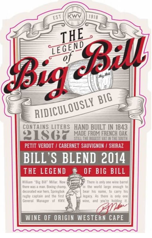 KWV The Legend of Big Bill Red 2014 Front Label