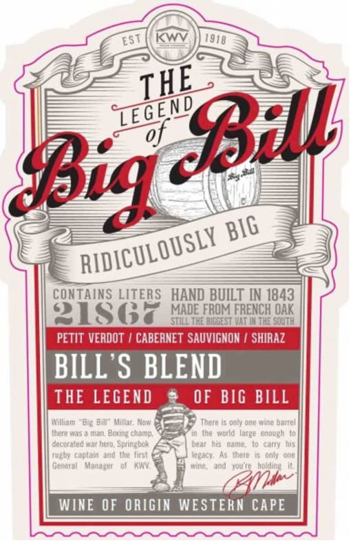 KWV The Legend of Big Bill Red 2015 Front Label