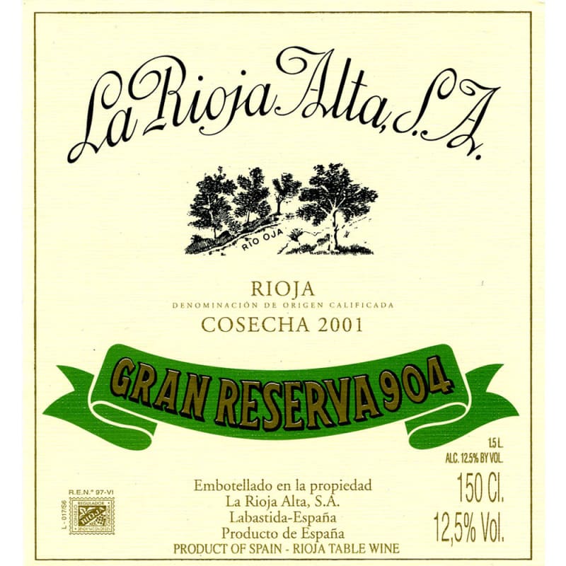 La Rioja Alta Gran Reserva 904 Seleccion Especial Tinto (1.5 Liter Magnum) 2001 Front Label