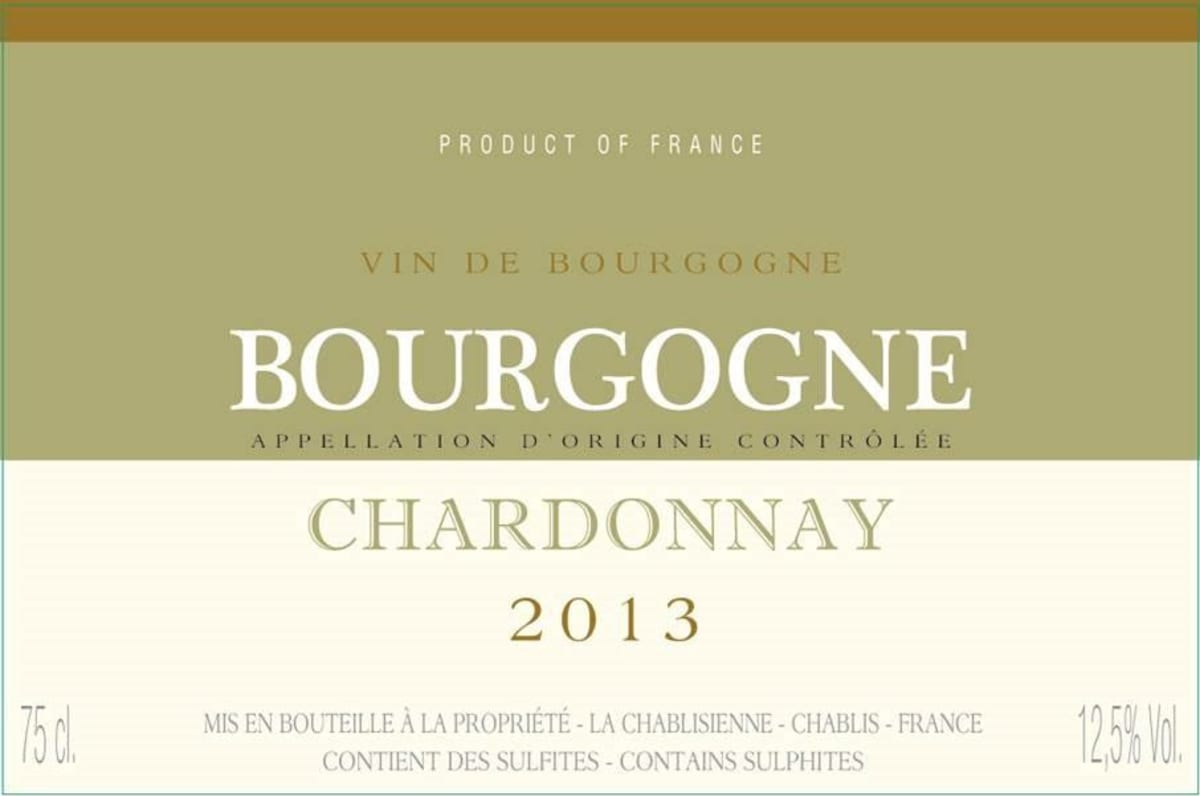 La Chablisienne Bourgogne Chardonnay 2013 Front Label