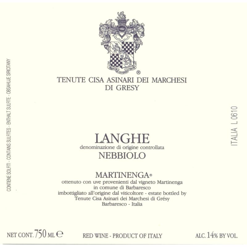 Marchesi di Gresy Martinenga Nebbiolo 2011 Front Label