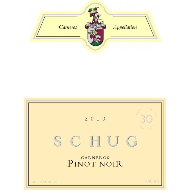 Schug Carneros Pinot Noir (375ML half-bottle) 2010 Front Label