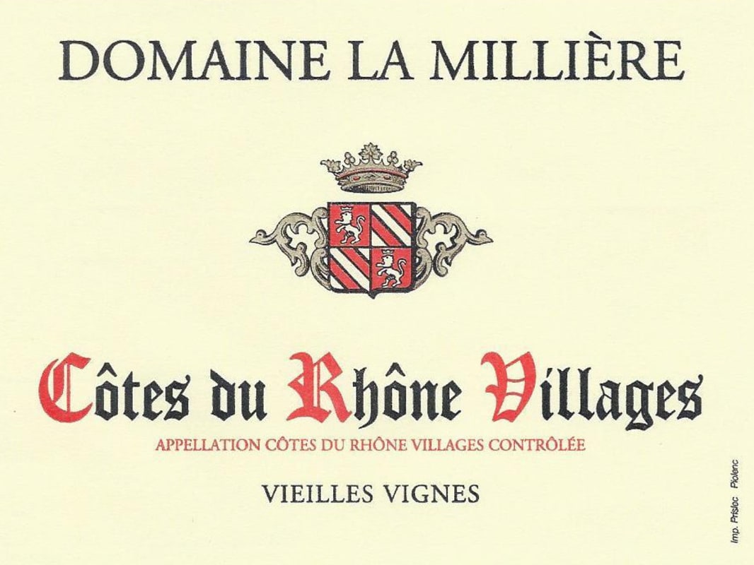 Domaine La Milliere Cotes du Rhone Villages Vieilles Vignes 2008 Front Label