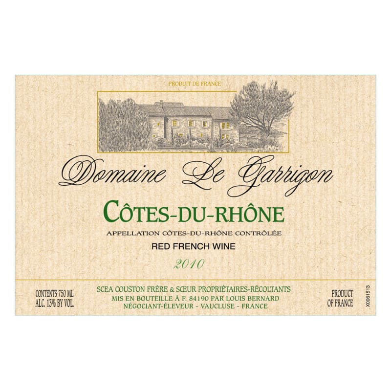 Louis Bernard Cotes du Rhone Domaine le Garrigon 2011 Front Label