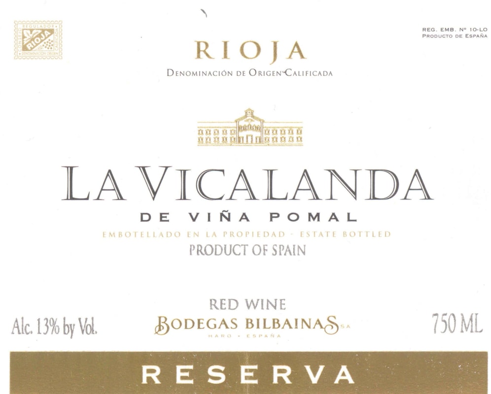 Bodegas Bilbainas La Vicalanda de Vina Pomal Rioja Reserva 2005 Front Label