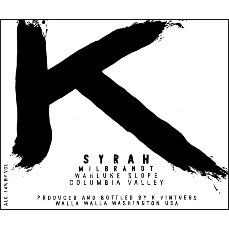 K Vintners Milbrandt Syrah 2012 Front Label