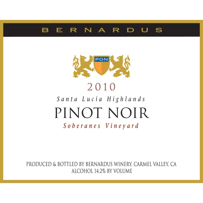 Bernardus Soberanes Vineyard Pinot Noir 2010 Front Label