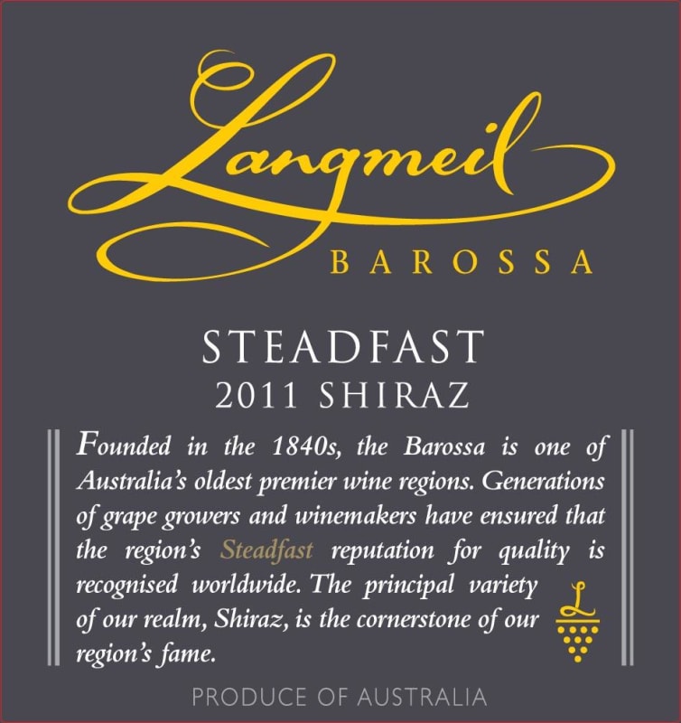 Langmeil Steadfast Shiraz 2011 Front Label