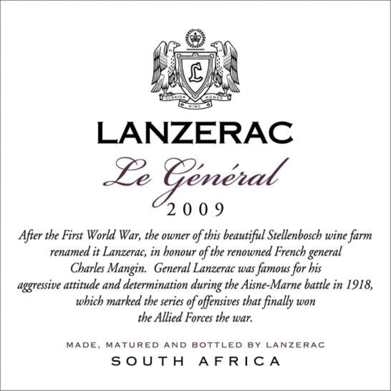 Lanzerac Le General 2009 Front Label