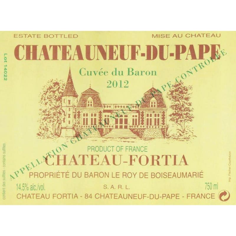 Chateau Fortia Cuvee du Baron Chateauneuf-du-Pape 2012 Front Label