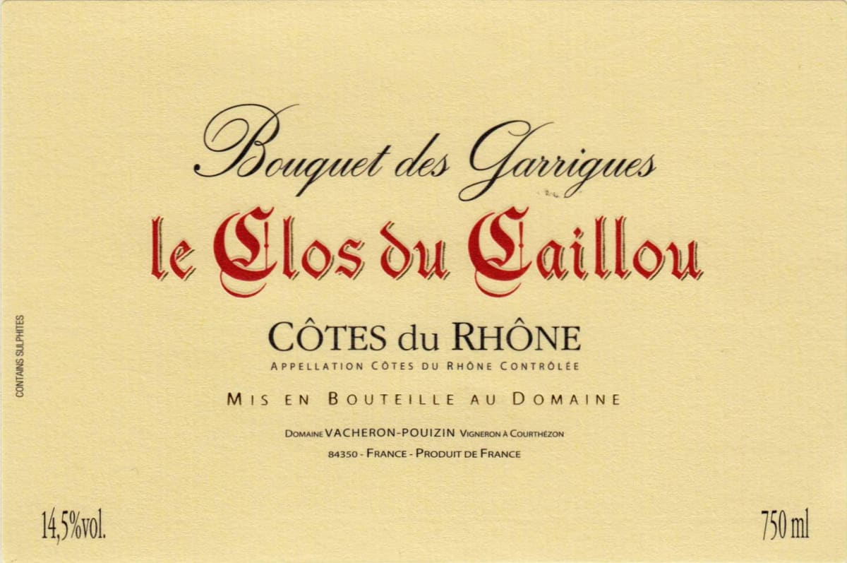 Clos du Caillou Cotes du Rhone Bouquet des Garrigues Blanc 2010 Front Label