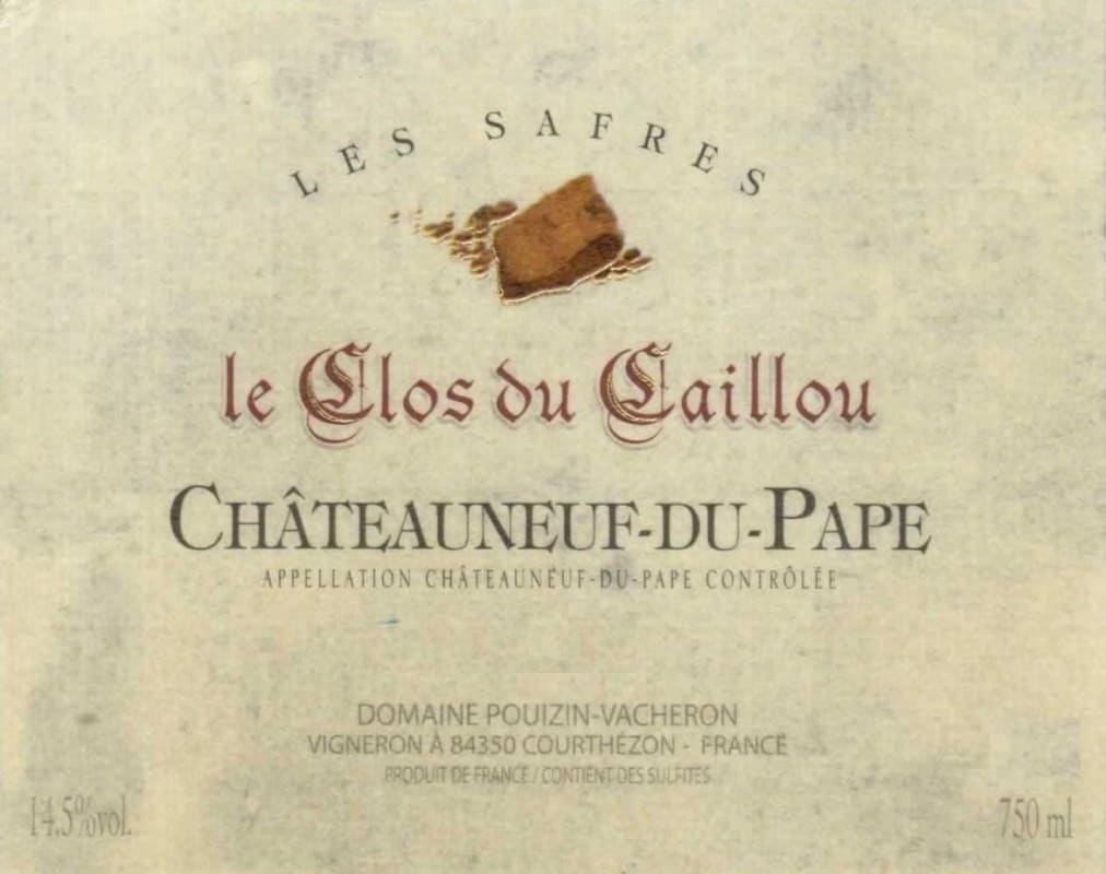 Clos du Caillou Chateauneuf-du-Pape Les Safres 2014 Front Label