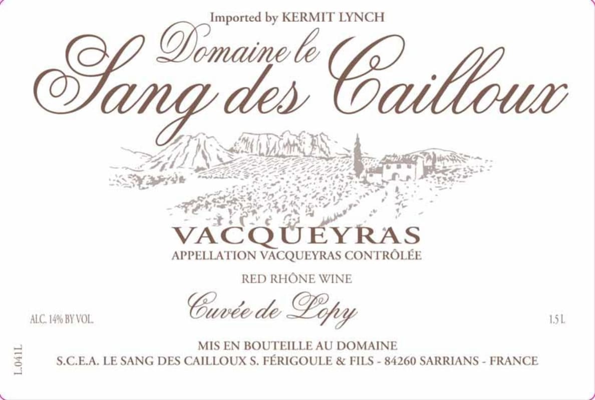 Dom. Le Sang Des Cailloux Vacqueyras Cuvee de Lopy 2011 Front Label