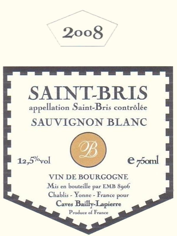 Bailly Lapierre Saint-Bris Sauvignon Blanc 2008 Front Label