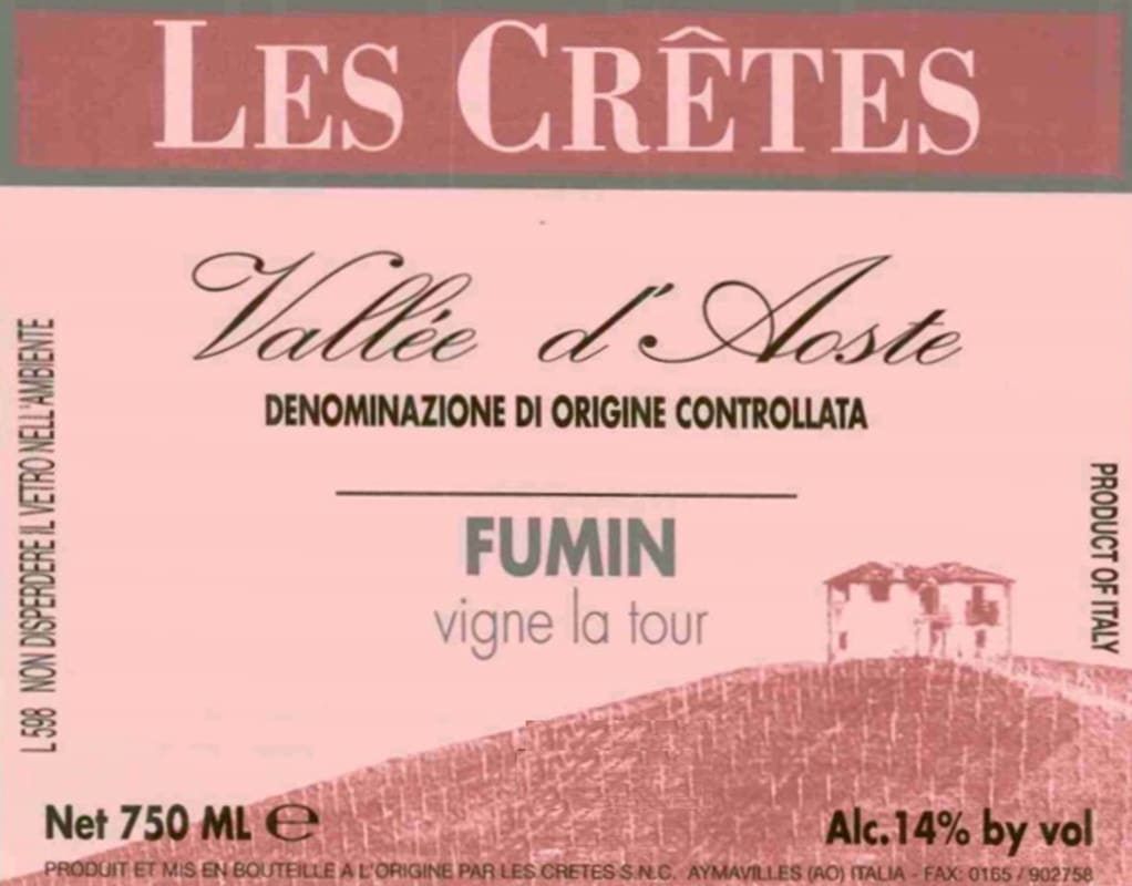 Les Cretes Valle d'Aosta Vigne la Tour Fumin 2008 Front Label