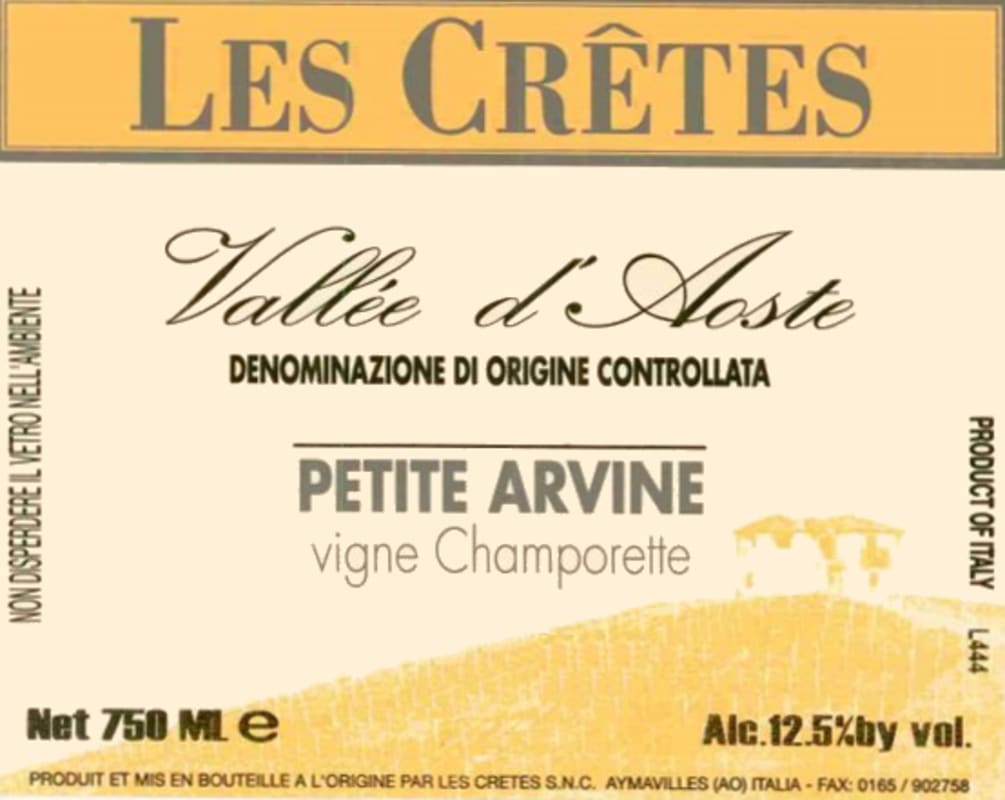 Les Cretes Aosta Valley Valle d'Aosta Vigne Champorette Petite Arvine 2008 Front Label