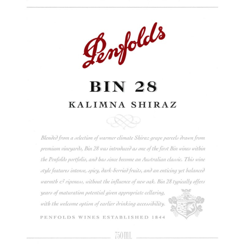 Penfolds Kalimna Bin 28 Shiraz 2011 Front Label