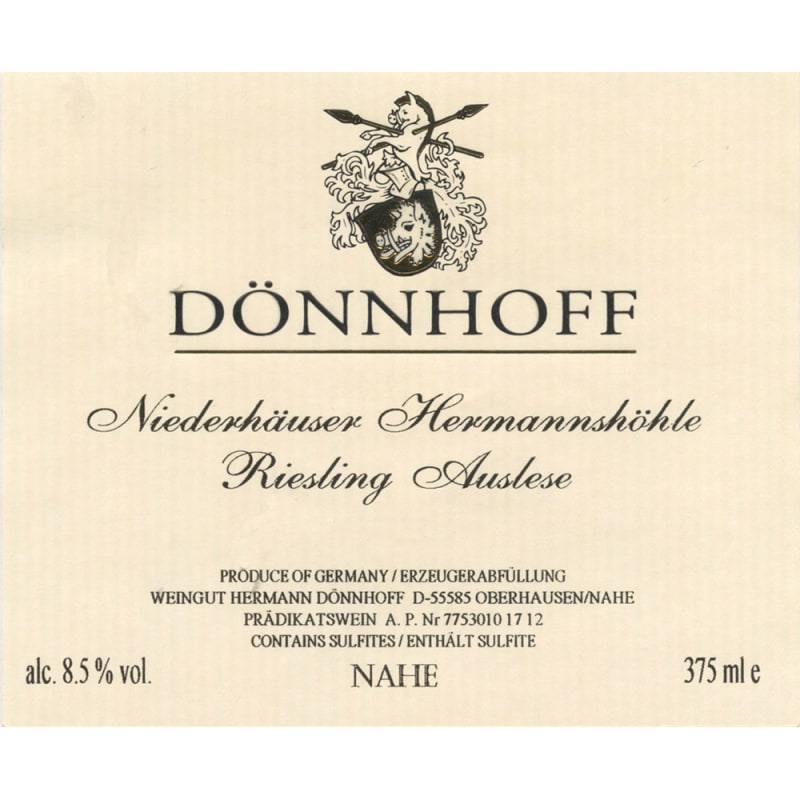 Donnhoff Niederhauser Hermannshohle Auslese 2002 Front Label